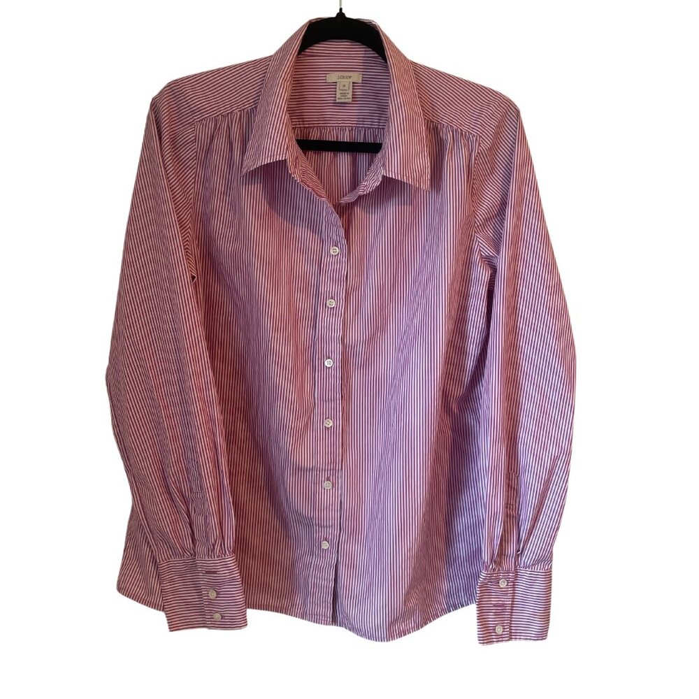 J. Crew Pink and White Striped Button-down • Size 14